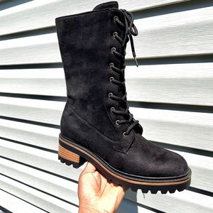 Black Suede lace up combat boots-7.5